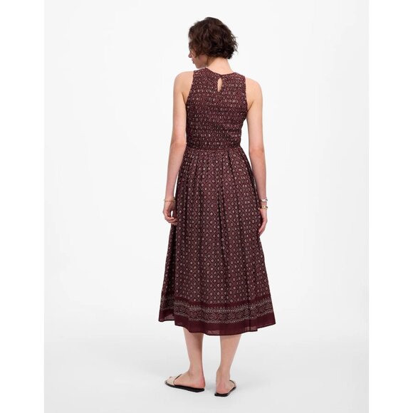 Madewell The Melody Smocked Midi Dress In Daisy Print M Dusty Plum Cotton Poplin - Picture 7 of 16